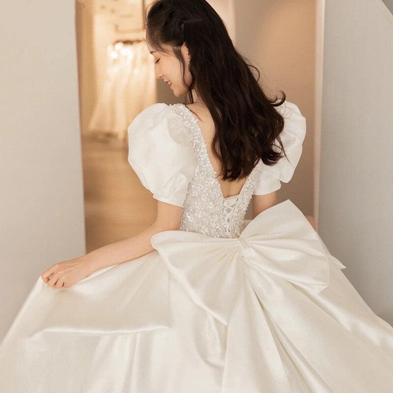 Elegant Puff Sleeve Women Wedding Dresses Ball Gown Sequins Bridal Gowns Formal Vestido De Noiva robe de mariée