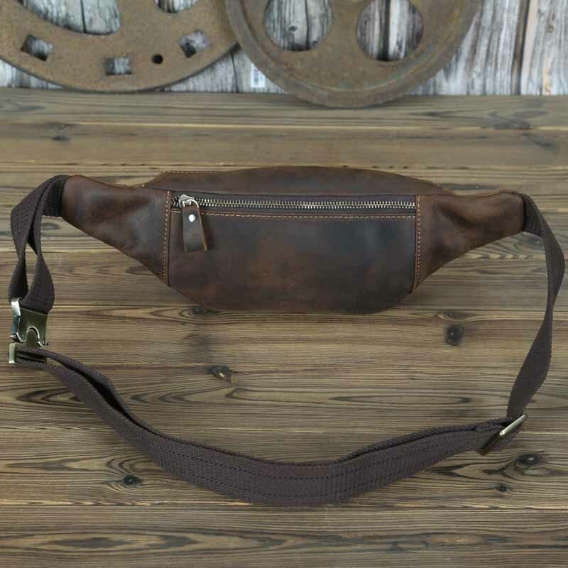 Crazy Horse Leather Men's Waist Bag Mini Travel Fanny Chest Pack Cowhide Belt Bag Male Small Waist Bag For Phone Pouch