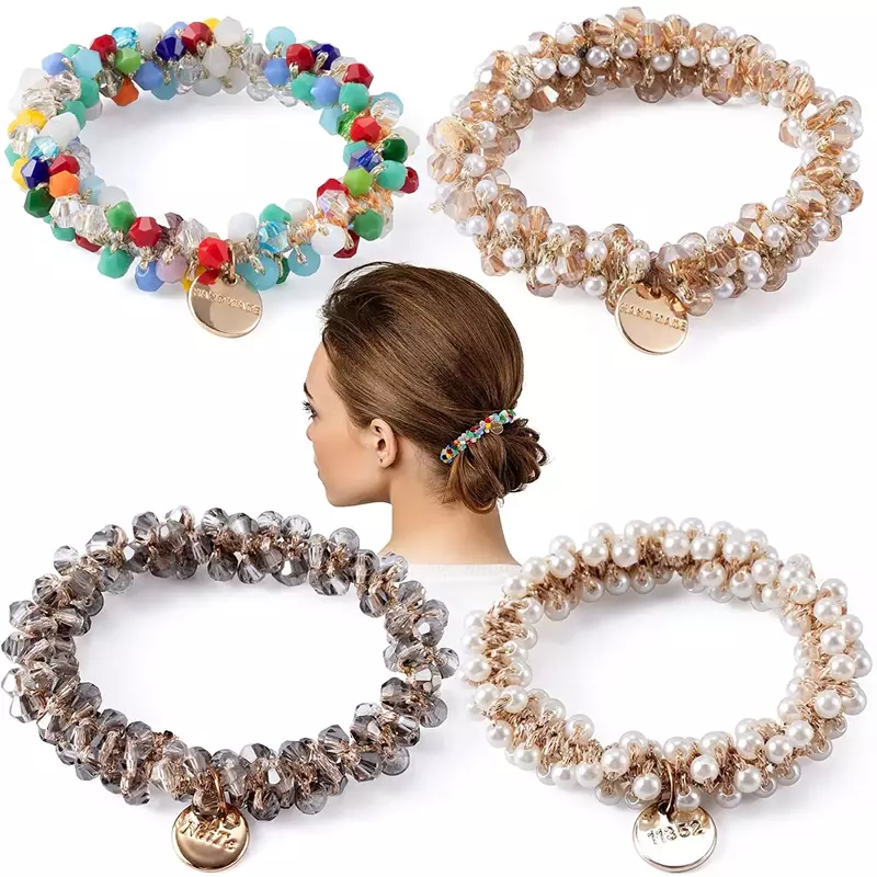 Corde à cheveux en perles de cristal pour femmes et filles, élastique, porte-queue de cheval perlé, cravates faites à la main, accessoires pour cheveux, 1 pièce