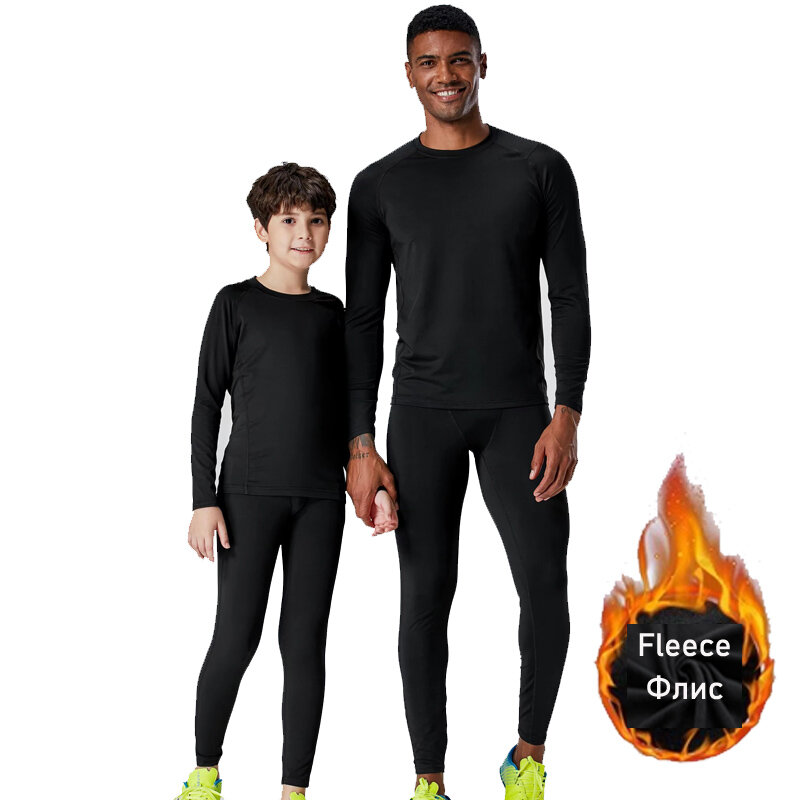 Men's Winter Thermal Underwear Zip Black Shirt Bottom Fleece Warm Tracksuit Second Skin Compression Tight kids thermal underwear
