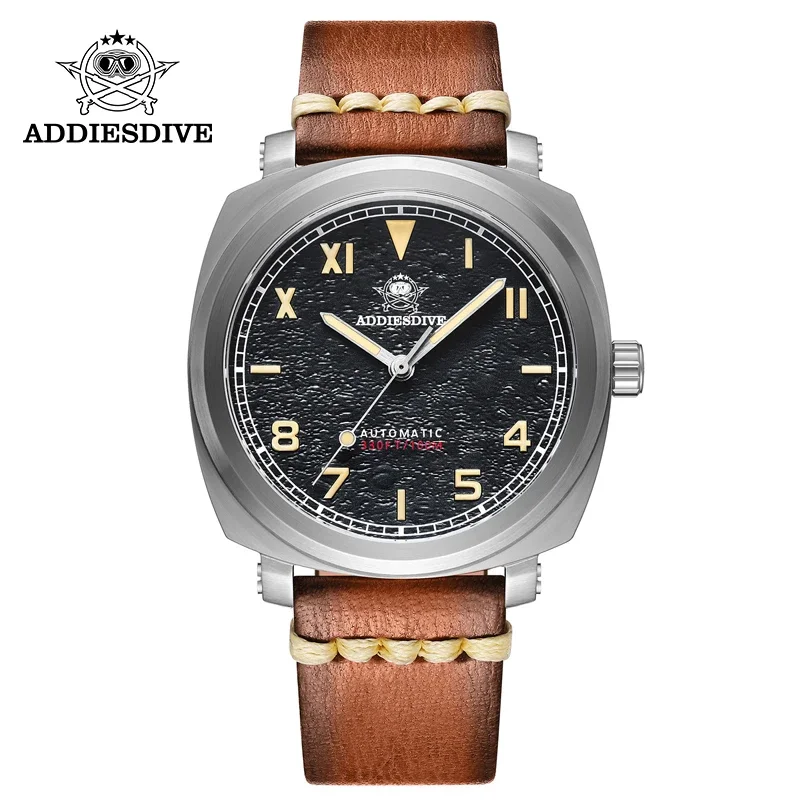 Adpeso Dive jam tangan mekanis otomatis, arloji kulit klasik Super bercahaya kaca safir NH35A Retro 100m