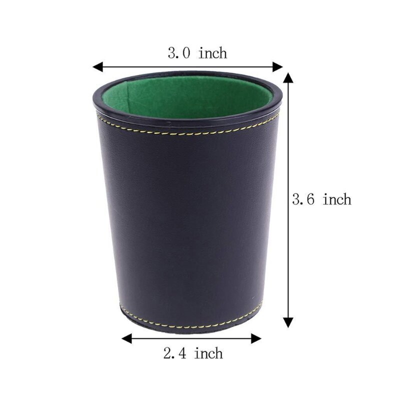 1 Stück schwarzer Würfelbecher aus Leder, weiches grünes Flanell innen, handgefertigte Würfel Retro-Stil