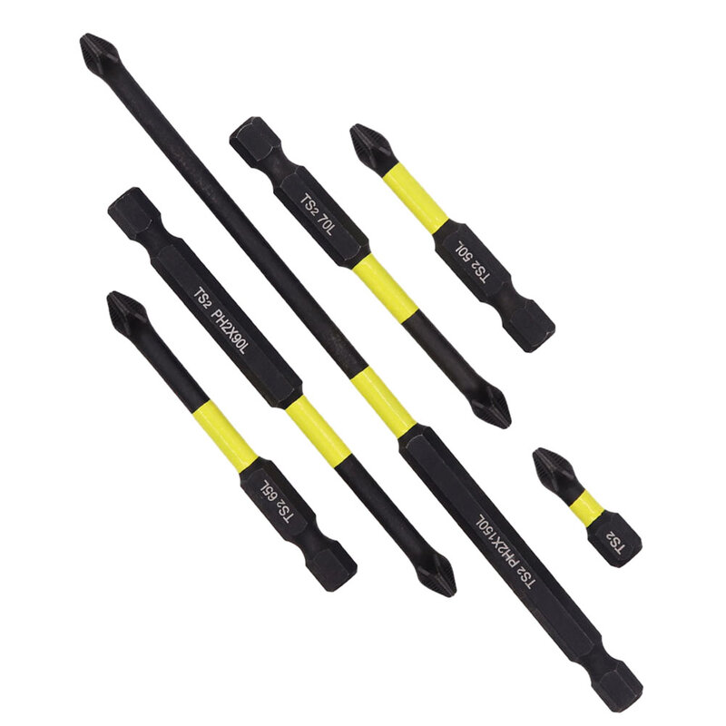 마그네틱 미끄럼 방지 배치 헤드, PH2 크로스 스크루 드라이버, 육각 생크, 노란색 도구 액세서리, 높은 경도, 25-150mm, 1 개