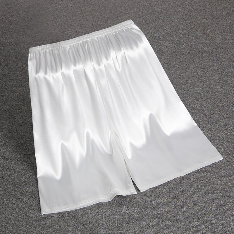 Męskie spodenki nocne z elastyczną talią jedwabna satynowa piżama spodnie z kieszeniami spodenki męskie przyczynowe sztuczne jedwabne piżamy spodenki domowe