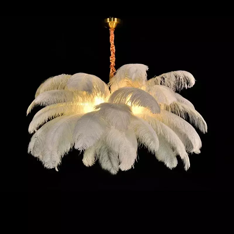Nordic strusie pióra wisiorek Led lampa do salonu z piórami sypialnia wystrój domu oświetlenie wewnętrzne wisząca oprawa oświetleniowa połysk