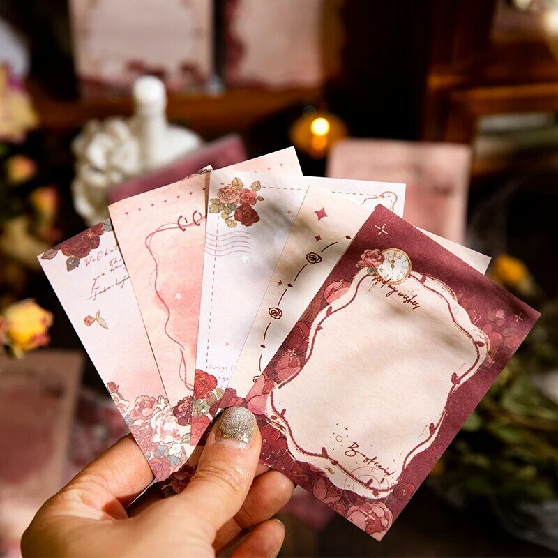 60Pcs Memo Note Rose Material Collage Backing Paper Writing Supplies Book Decorative DIY Background Scrapbook 100*69MM