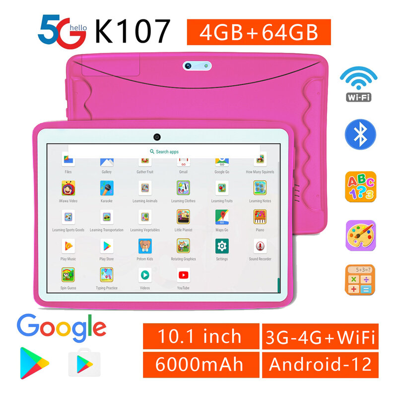 Tableta 5G 2023 versión Global, Pantalla Completa de 10,1 pulgadas, 4GB de Ram, 64GB de Rom, 6000mAh, 12,0 Android, Wifi, Tarjeta SIM Dual