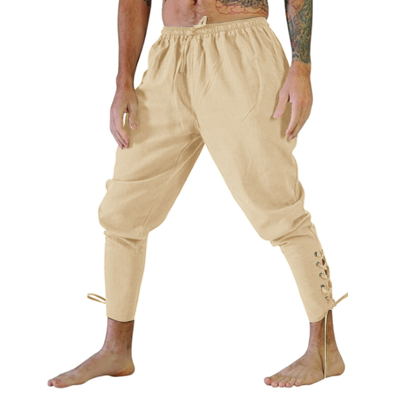 Męskie średniowieczne spodnie dla dorosłych mężczyzn bandaż na nogi luźne spodnie Halloween dla męskich spodni dla dorosłych w jednolitym kolorze przebranie na karnawał spodnie dresowe