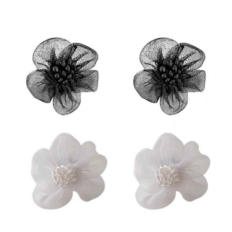 Boucles d'oreilles pendantes en forme fleur faites à main, boucles d'oreilles florales exagérées en tissu pour femmes