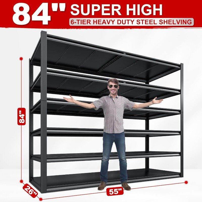 6-Tier Garage Shelving Heavy Duty Shelving Units and Storage Shelves, Rack Garage Storage Shelves Pantry Industrial Shelves