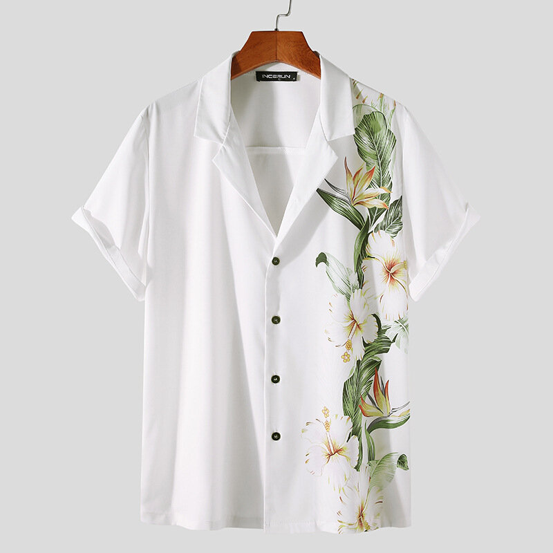 Flower Print Shirt Men Casual Hawaiian Turn-down Collar Short Sleeve Button Down Shirts for Men Vintage M-3XL 2023 Summer