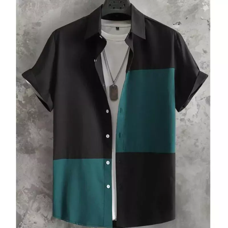 Chemise à carreaux patchwork à manches courtes pour hommes et femmes, chemises imprimées en 3D, streetwear à revers boutonné, vêtements unisexes, mode décontractée