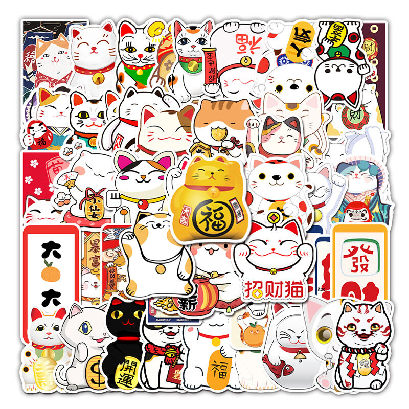 Pegatinas de Graffiti de la serie Lucky Cat, adhesivos de dibujos animados para ordenador portátil, cascos, decoración de escritorio, juguetes al por mayor, 50 piezas