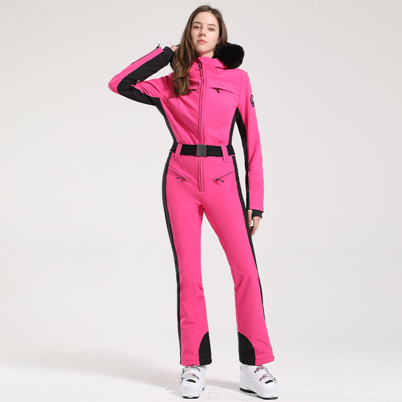 One-piece Ski Suit Women Thickening Snowboard Female Overalls Winter Windproof Waterproof Breathable Clothing Skiing Suit