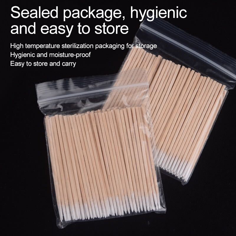 100pcs Nails Wood Cotton Swab Clean Sticks Bud Tip Wooden Cotton Head Manicure Detail Corrector Nail Polish Remover Art Tool