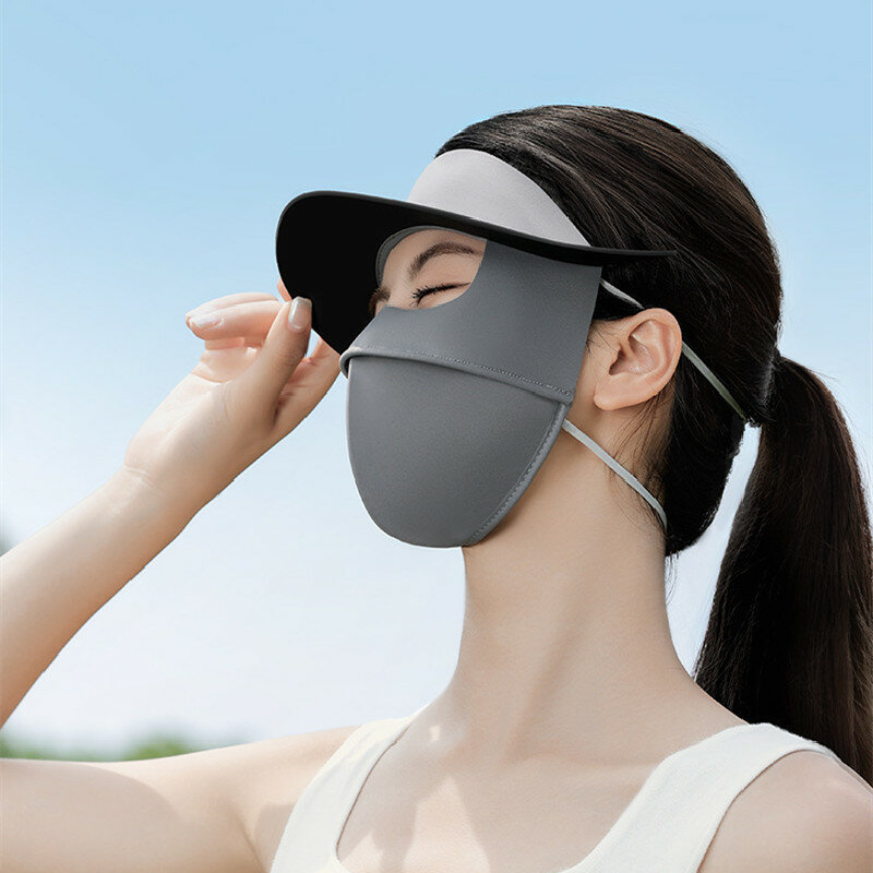 Máscara de protetor solar respirável para mulheres, capa facial destacável, seda de gelo, anti-ultravioleta, fina, sem rastreamento, verão, nova, 2023