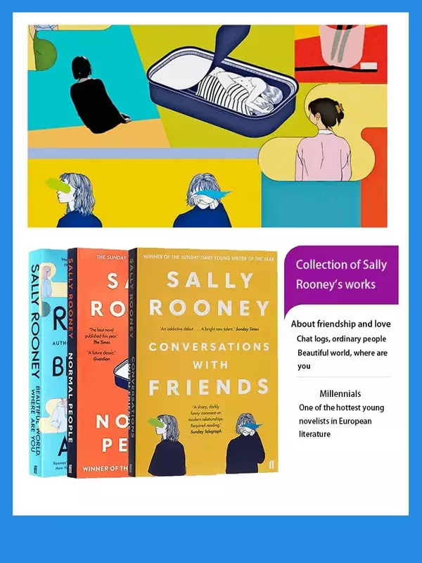 مجموعة كتب روائية للكبار ، محادثات مع الأصدقاء ، أشخاص عاديين ، عالم جميل ، أين أنت سالي ، حياة روني ، 3 كتب لكل مجموعة
