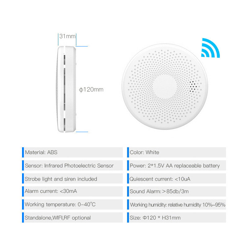 Tuya WiFi 2 in 1 Carbon Monoxide Sensor Smoke Detector Smart Life APP Alert Fire Sound Alarm Security Protection for Home