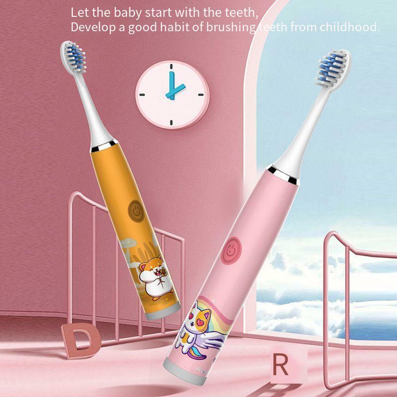 Cepillo de dientes eléctrico para niños, cepillo de dientes eléctrico inteligente con diseño de gato, elefante, hámster, impermeable IPX7, Ultra sónico, J294