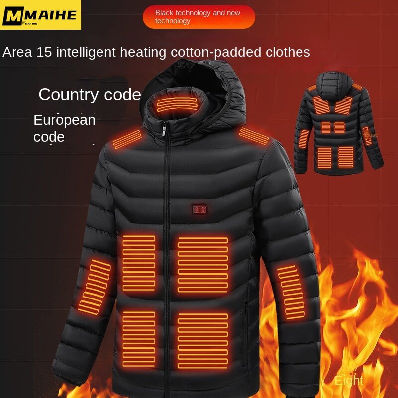 Veste d'hiver chauffante intelligente pour homme, manteau à capuche monochrome, parka thermique imperméable, vêtements chauffants, USB, zone 15,-20 ℃
