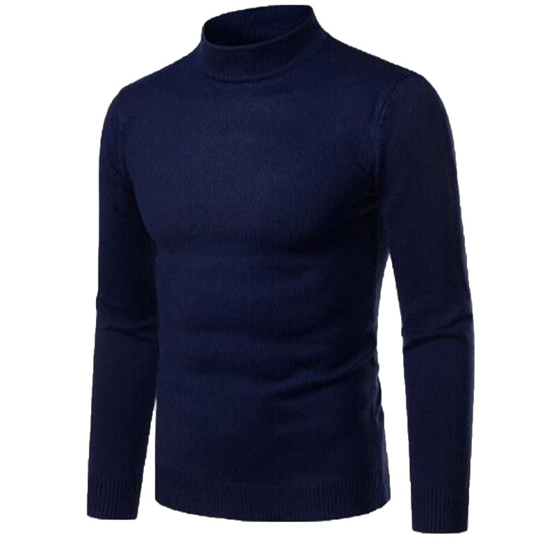 Fashion Men Slim Fit Basic Roundneck Knitted Sweater High Collar Rib Trim Pullover Fashion Long Sleeve Autumn Winter Top for Man