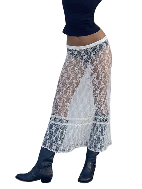 DeuYeng-minifaldas de encaje con cintura elástica para mujer, ropa de calle asimétrica, dobladillo Irregular, Floral, Swing