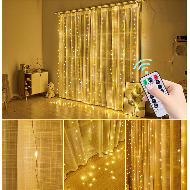 LED String Lights Christmas Fairy Light Usb Remote Curtain Light 3m Garland Home Decor for New Year Wedding Window Outdoor Color