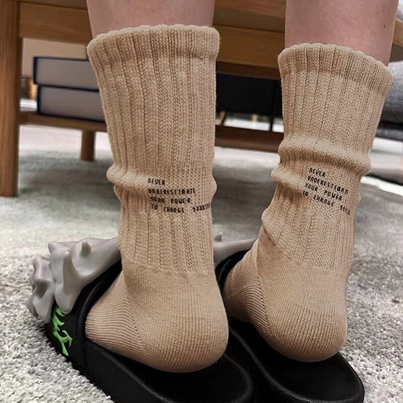 Мужские Винтажные носки средней длины, однотонные спортивные носки с надписью, модные утепленные вязаные хлопковые носки в стиле Харадзюку, унисекс, парные