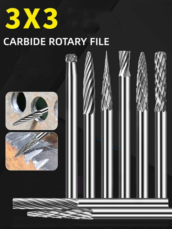 Carbide Rotary File 3mm Shank Tungstênio Aço Moagem Cabeça Para Metal Carving Polimento Gravura Carpintaria Perfuração