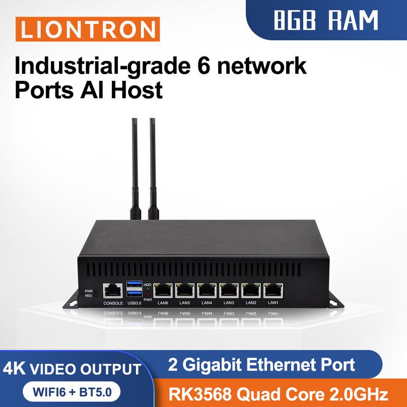 Liontron-Mini PC intelligent Rockchip RK3568, avec 6 ports Ethernet Gigabit, compatible MsMiPSE, large tension 18V-52V, pour routeur NAS