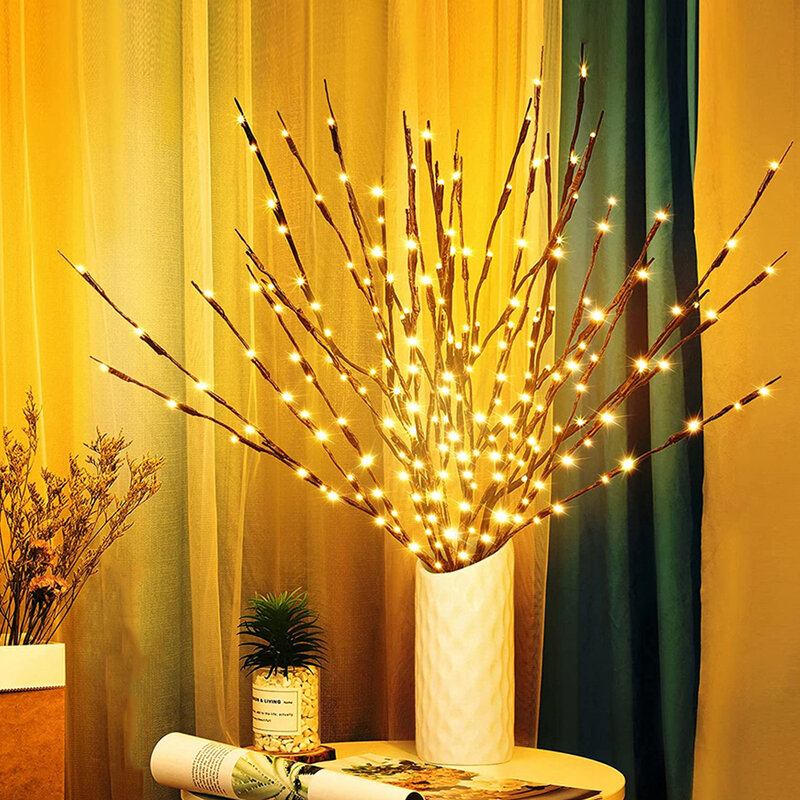 Lámpara LED de rama de sauce, luces de jarrón de rama de sauce Artificial, alimentadas por batería para decoración de hadas de fiesta de boda, bricolaje, 73cm, 20 bombillas
