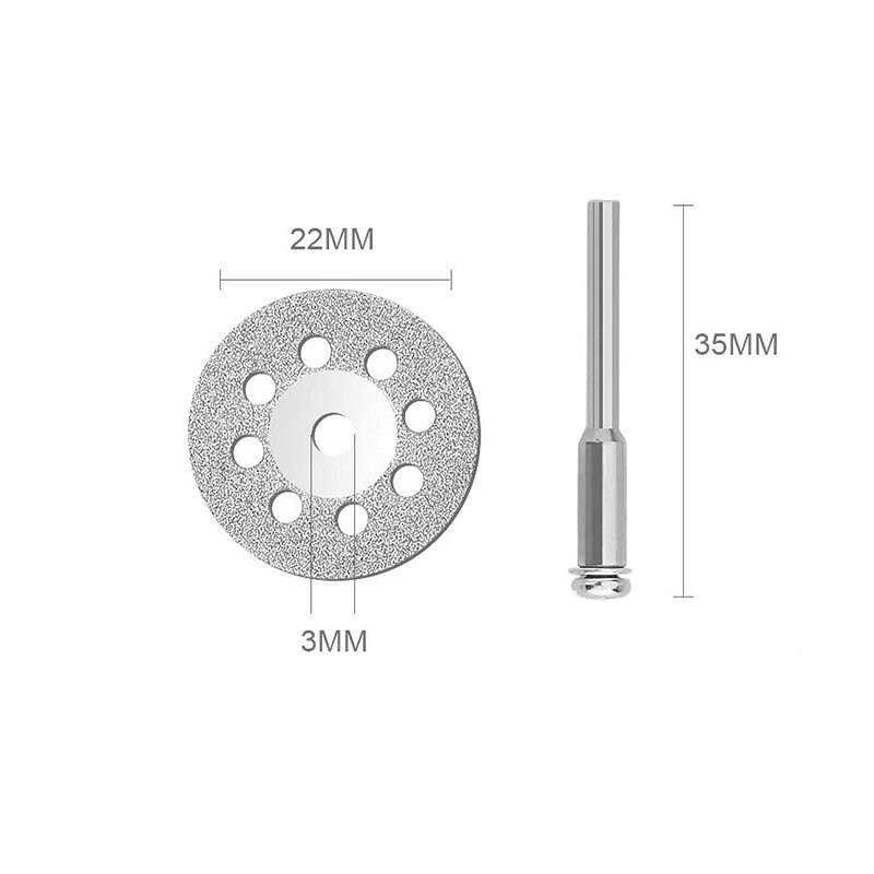 Mini herramienta rotativa de corte de diamante afilado, 10 piezas, 22mm, disco de corte, accesorios para Dremel, con 2 varillas de piezas