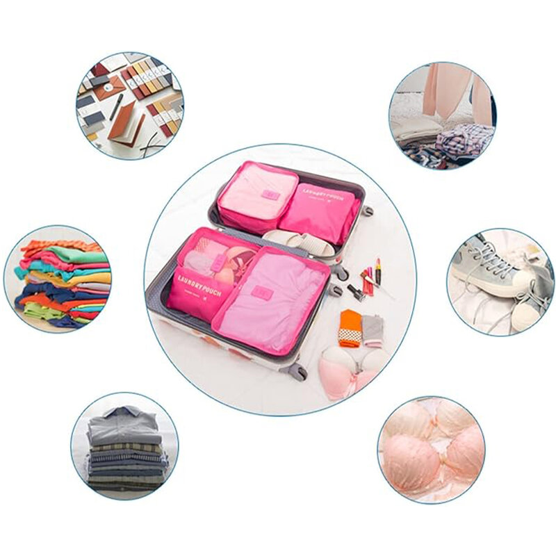 2 Stay Organized With Luggage Suitcase Organizer Set Travel Durable Oxford Cloth 6 Set Packing Cubes pink