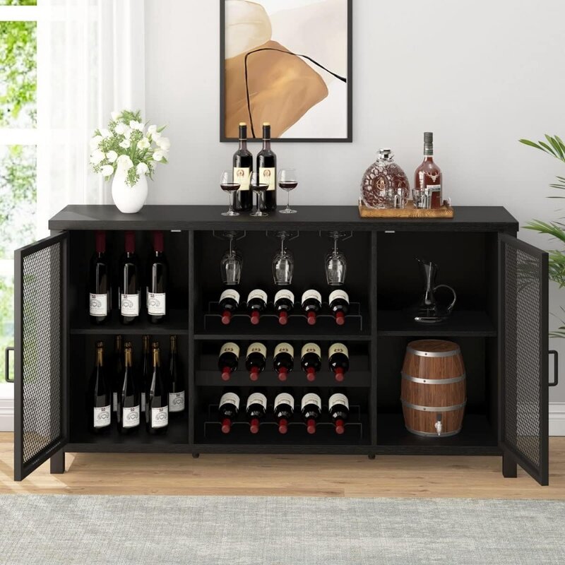 55 Inch Mini Bar Furniture Bar for Home Farmhouse Wine Cabinet for Home Living Dining Room Wine Rack Wall Mount Showcases Armoir