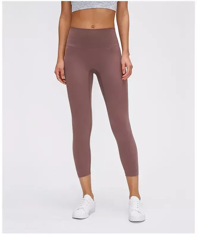 Леггинсы для йоги Lulu No T Line, женские штаны для спортзала, фитнеса, спортивные Леггинсы с высокой талией, дышащие брюки длиной до икры, спортивная одежда