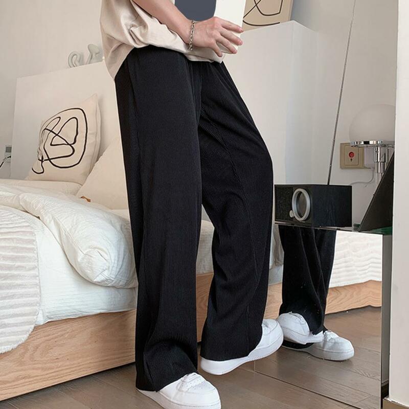 Men Trousers Quick-drying Men's Sport Pants with Wide Leg Side Pockets for Gym Training Jogging Elastic Waist Solid Color