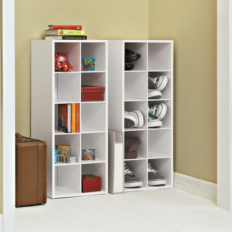 وحدة تخزين خشبية قابلة للتكديس ، منظم المنزل أو المكتب ، أبيض ، 10 مكعبات