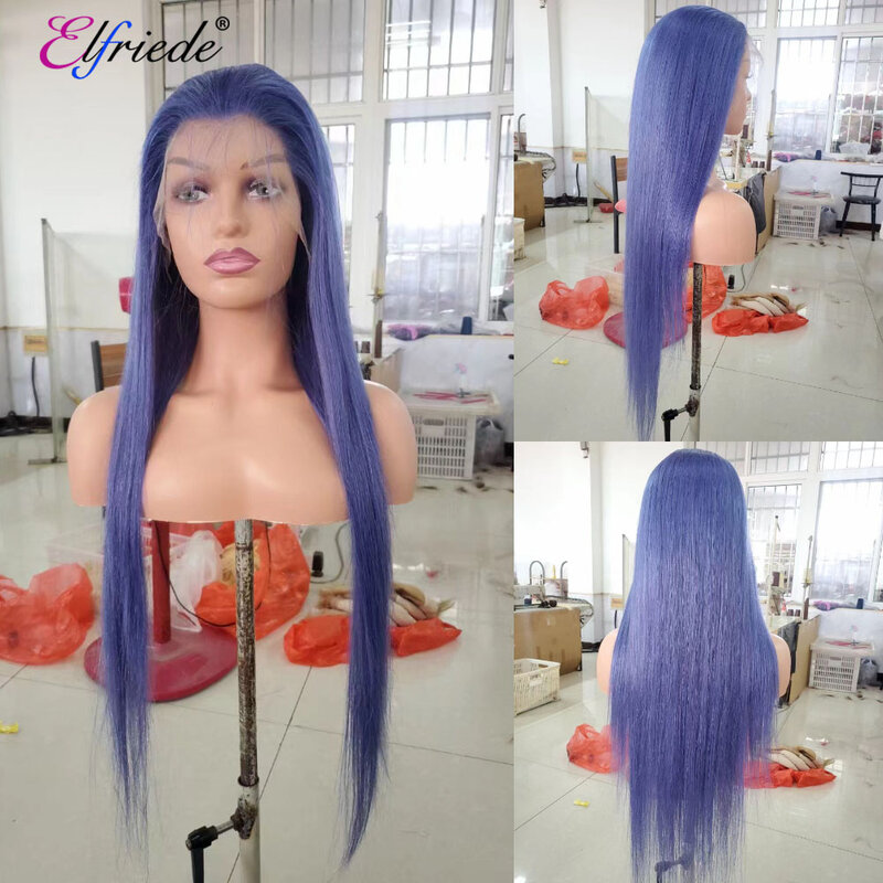 Elfriede # Dark Purple Lace Front Pruiken Voor Vrouwen Gekleurde Pruik 4X4 13X4 13X6 Hd Lace Frontale Pruik 100% Remy Human Hair Pruiken