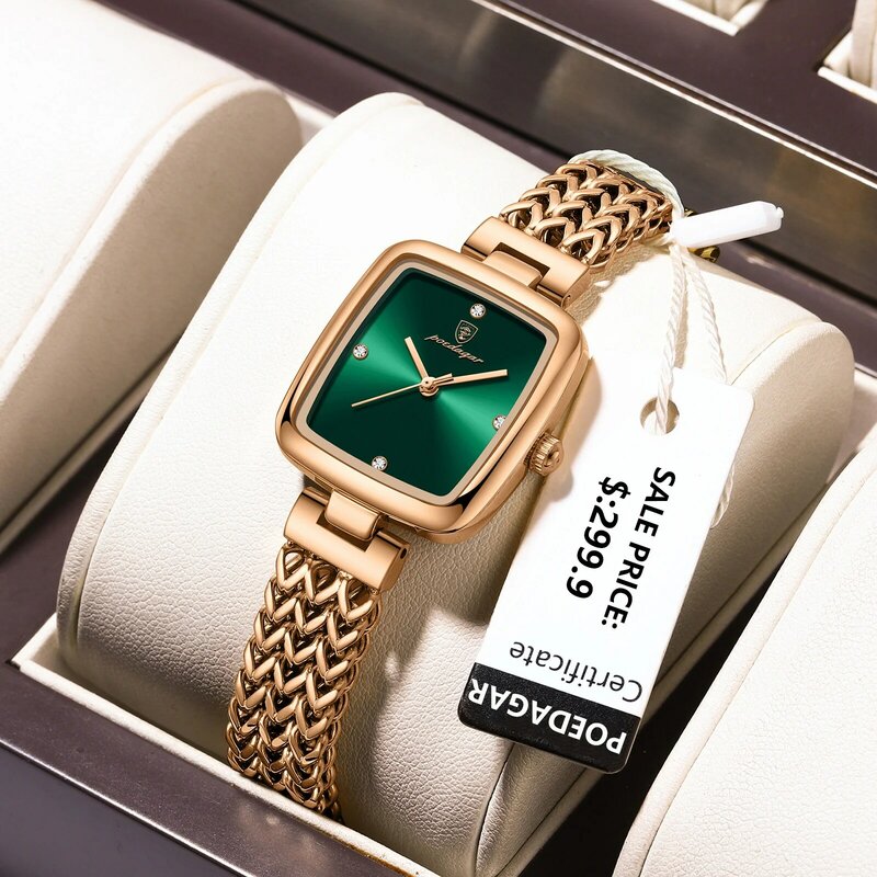 POEDAGAR-reloj cuadrado de lujo para mujer, resistente al agua, de acero inoxidable, de cuarzo, elegante, a la moda
