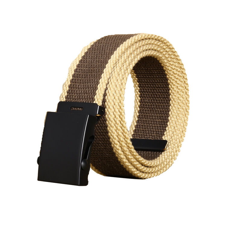 3.8cm Canvas Men's Belt Black Alloy Buckle Woven Solid Color Striped Outdoor Belt 4mm Thick Wear-resistant