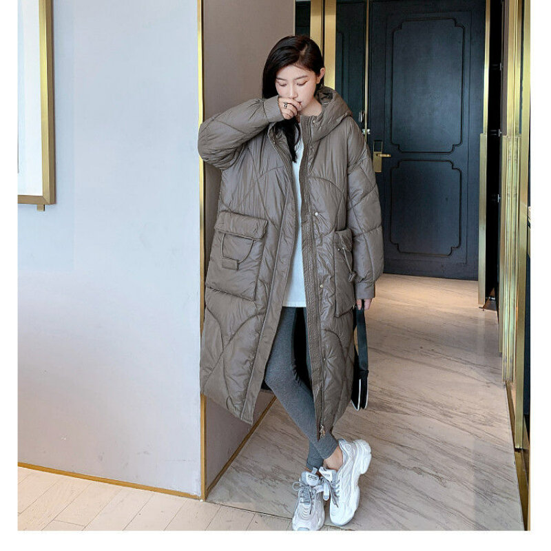 Chaqueta de algodón de longitud media para mujer, abrigo holgado de talla grande, cálido, versión coreana, a la moda, Invierno