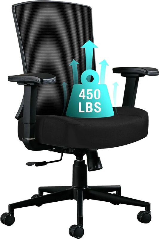 Sedia da ufficio grande e alta 450 libbre, sedia da scrivania ergonomica per Computer con schienale alto per persone pesanti con supporto in vita regolabile 2D