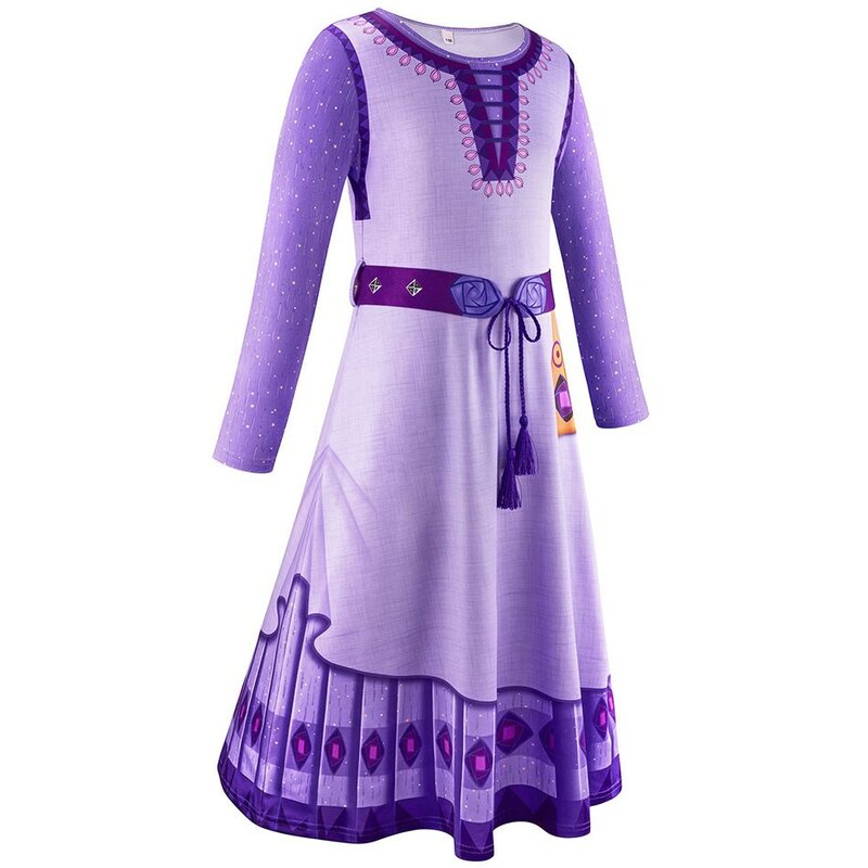 New Wish Asha Princess Costume Girl Princess Purple Long Sleeved Long Dress Children Stage performance Cosplay dress 4-12 Y