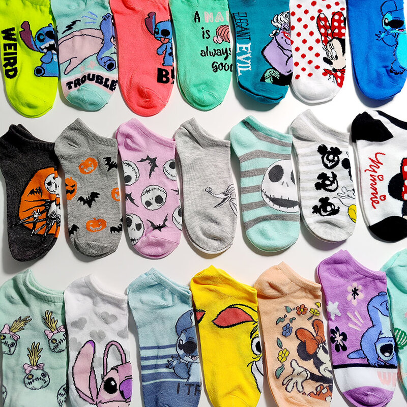 49 Style Disney Women Short Socks Cute Stitch Minnie Mickey Mouse Pooh Bear Cotton Ankle Summer Girl Socks
