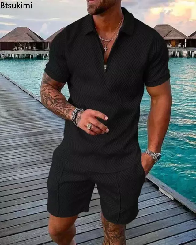 Nowa moda męska z nadrukiem cyfrowym 3D koszulka Polo z krótkim rękawem koszula i szorty 2 szt. Zestawów strój sportowy 2024 odzież męska