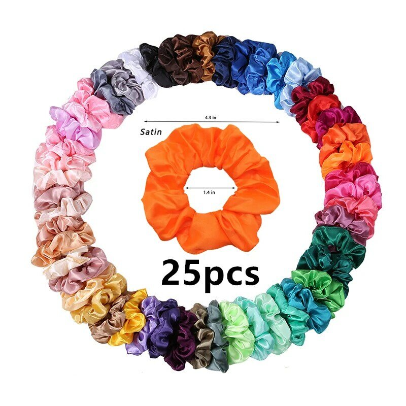 25/10/6/1pc Vintage Satin Scrunchies Girls Elastic Hair Bands Ponytail Holder Ties Rubber Bands Fashion Women Accessories Solid