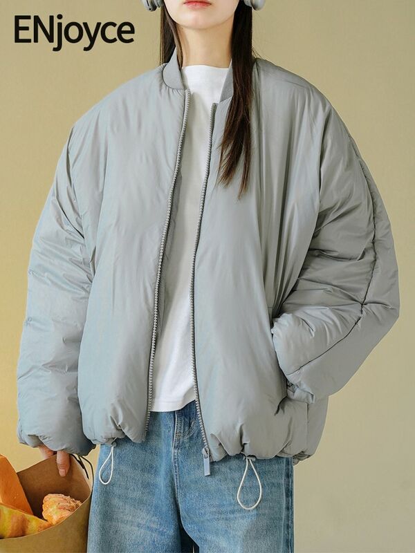 ENjoyce-chaquetas gruesas y cálidas de algodón para mujer, abrigos sueltos, ropa de calle coreana, cuello de pie, deportes de ocio, invierno, 2023