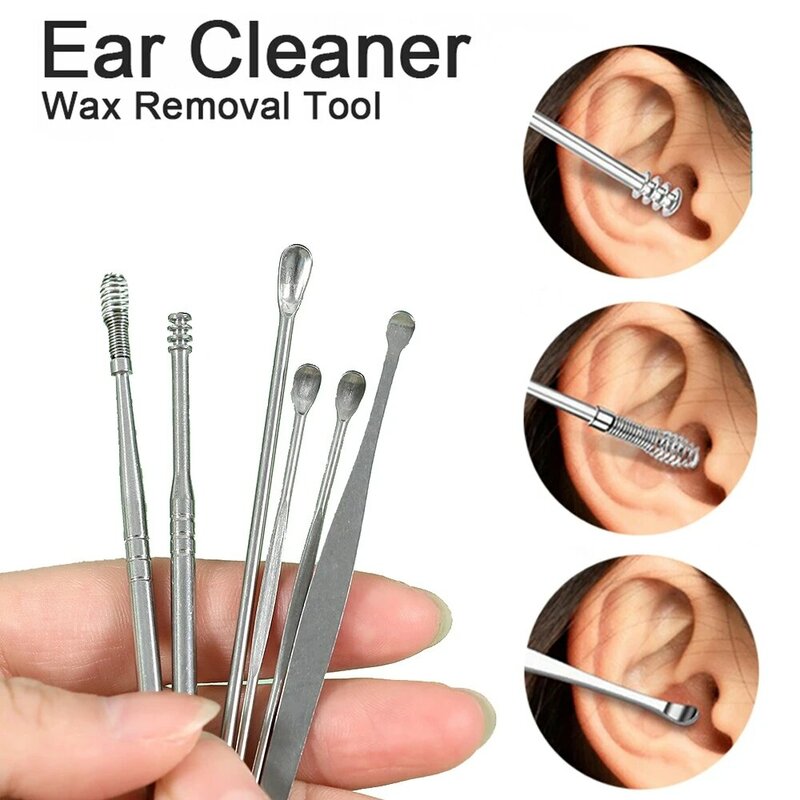 Earwax Curette Spoon Care Ear Clean Toolear Cleaner 6Pcs/set Ear Wax Pickers Earpick Wax Remover Stainless Steel Piercing Kit