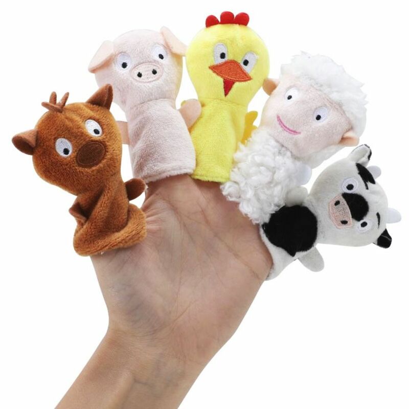 Cartoon mão boneca dedo fantoche para crianças, educação precoce, brinquedo de pelúcia calmante, história, bebê, 5pcs