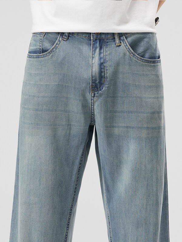 Pantalones vaqueros clásicos de tela Lyocell para hombre, Jeans rectos de negocios, pantalones de trabajo, ropa de marca de alta calidad, talla grande 40 42